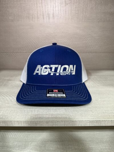 Royal blue front/white mesh snapback
