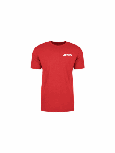 Red tee with white logo